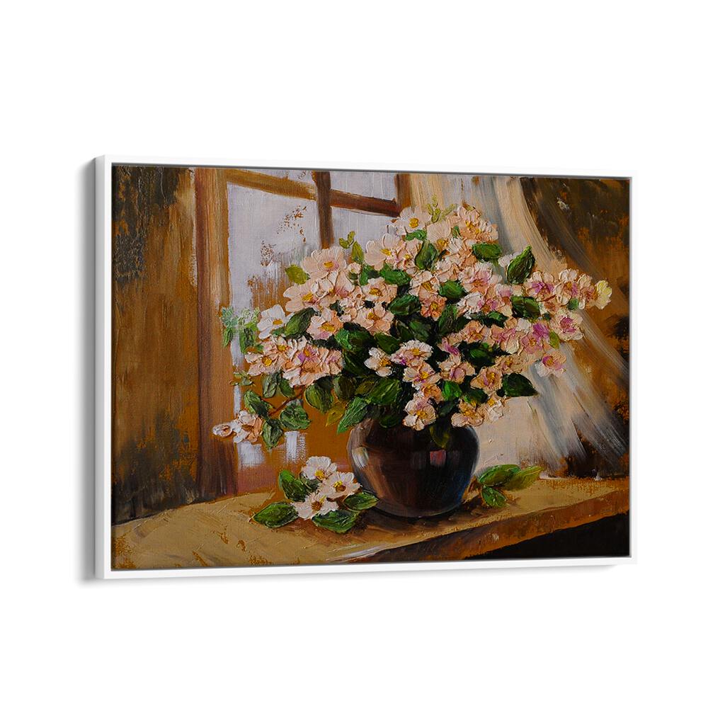 Potted Petals Vintage European Paintings in White Floater Frame