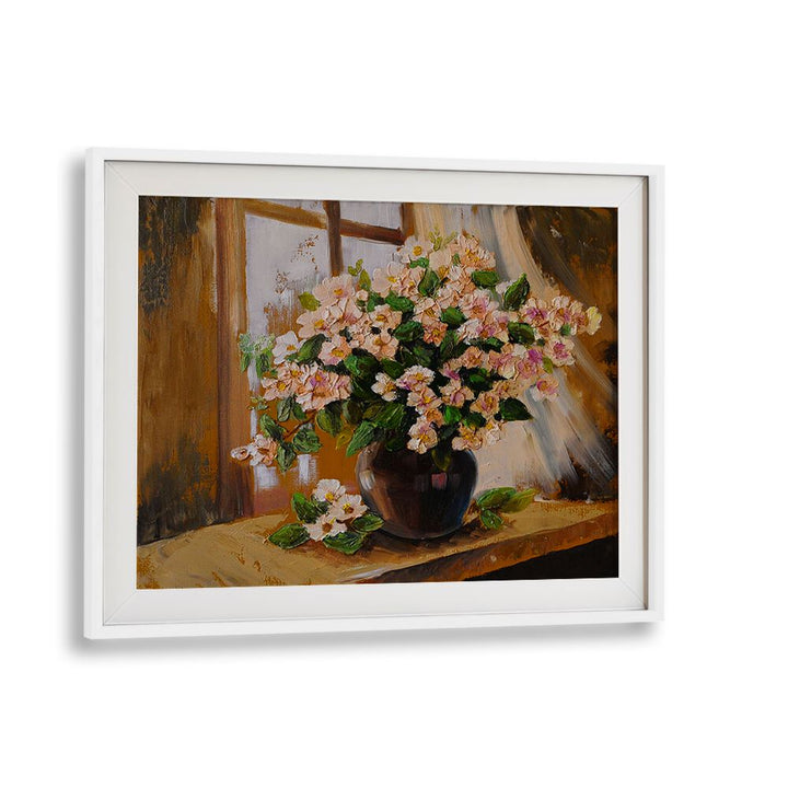 Potted Petals Vintage European Paintings in White Frame With Mount