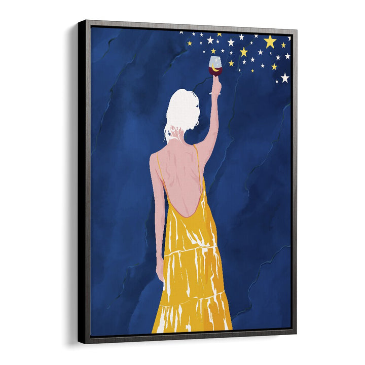 Pour Me Some Magic By Uma Gokhale Woman Illustration Paintings in Black Floater Frame