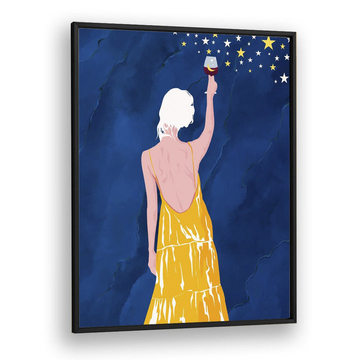 Pour Me Some Magic By Uma Gokhale Woman Illustration Paintings in Black Plain Frame