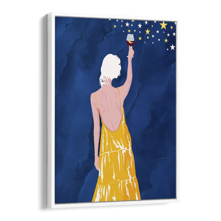 Pour Me Some Magic By Uma Gokhale Woman Illustration Paintings in White Floater Frame