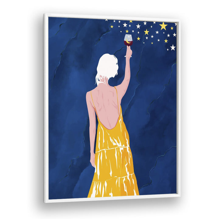 Pour Me Some Magic By Uma Gokhale Woman Illustration Paintings in White Plain Frame