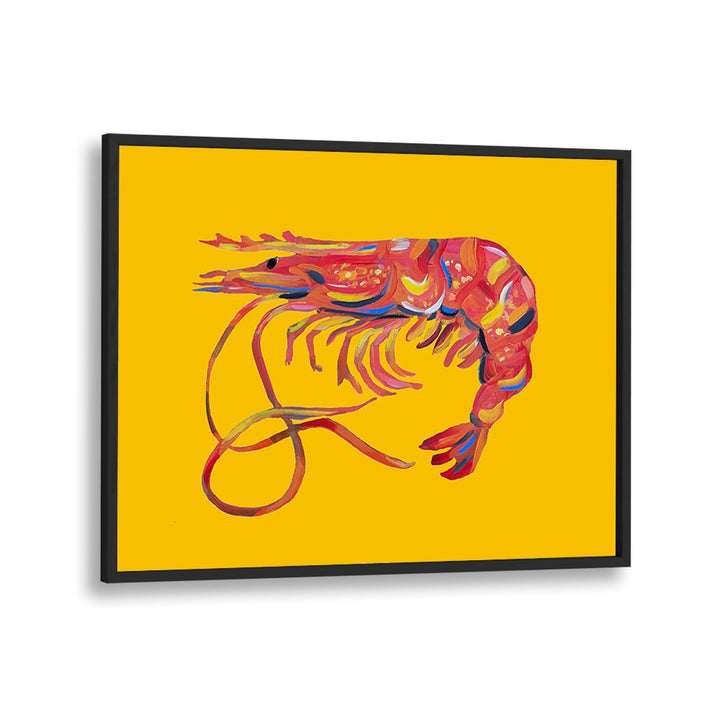 Prawn on Yellow by Alice Straker Cafe Art Prints Cafe Posters in Black Plain Frame