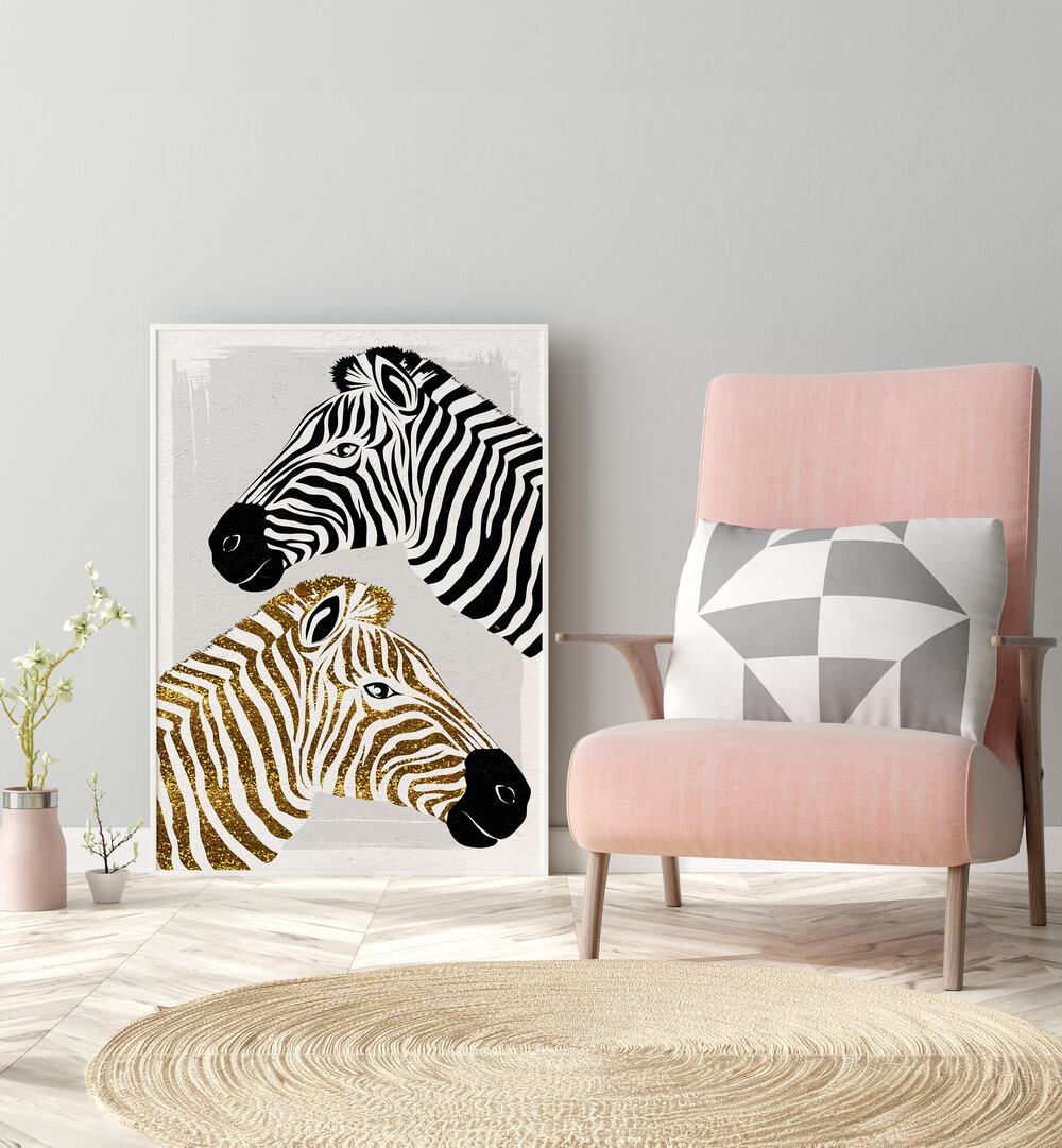 Pretty Zebras by Martina Fashion Paintings Fashion Posters  placed on wall 