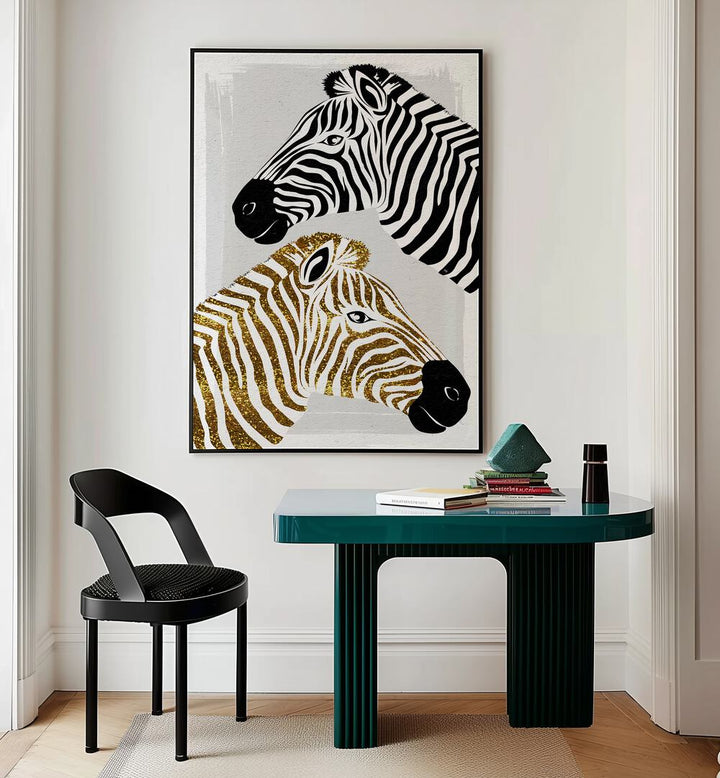 Pretty Zebras by Martina Fashion Paintings Fashion Posters  placed on wall 