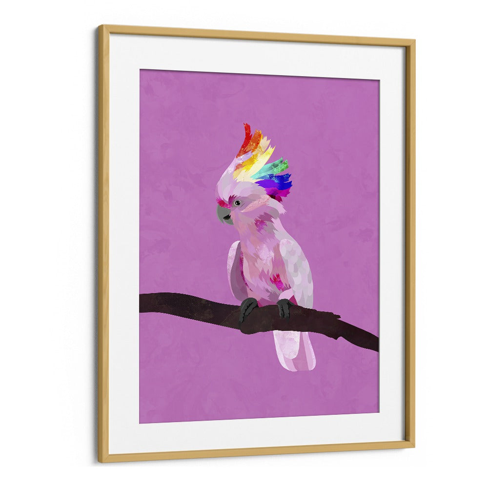 Pride Galah By Sarah Manovski Wildlife Art Print in Oak Wood Frame With Mount