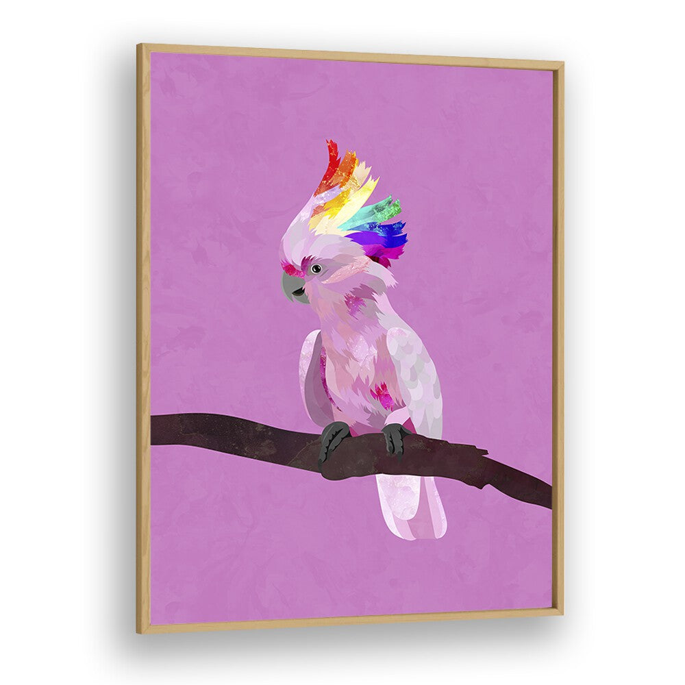 Pride Galah By Sarah Manovski Wildlife Art Print in Oak Wood Plain Frame