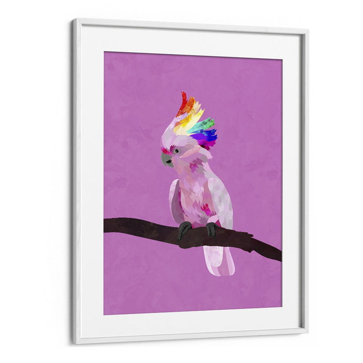 Pride Galah By Sarah Manovski Wildlife Art Print in White Frame With Mount