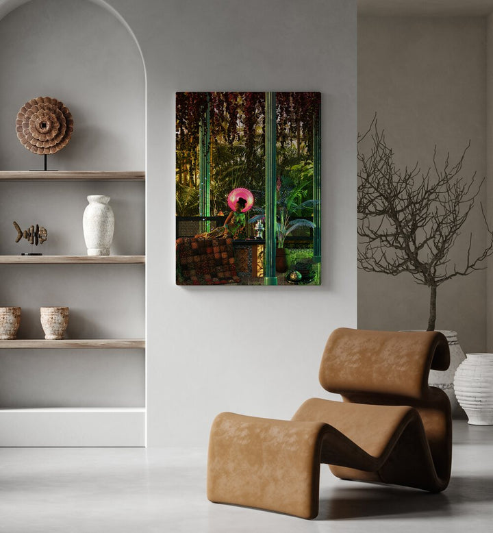 Princess in a Forest By Cosmo Zach Surreal Art Prints Surrealism in Gallery Wrap placed on wall behind a sofa