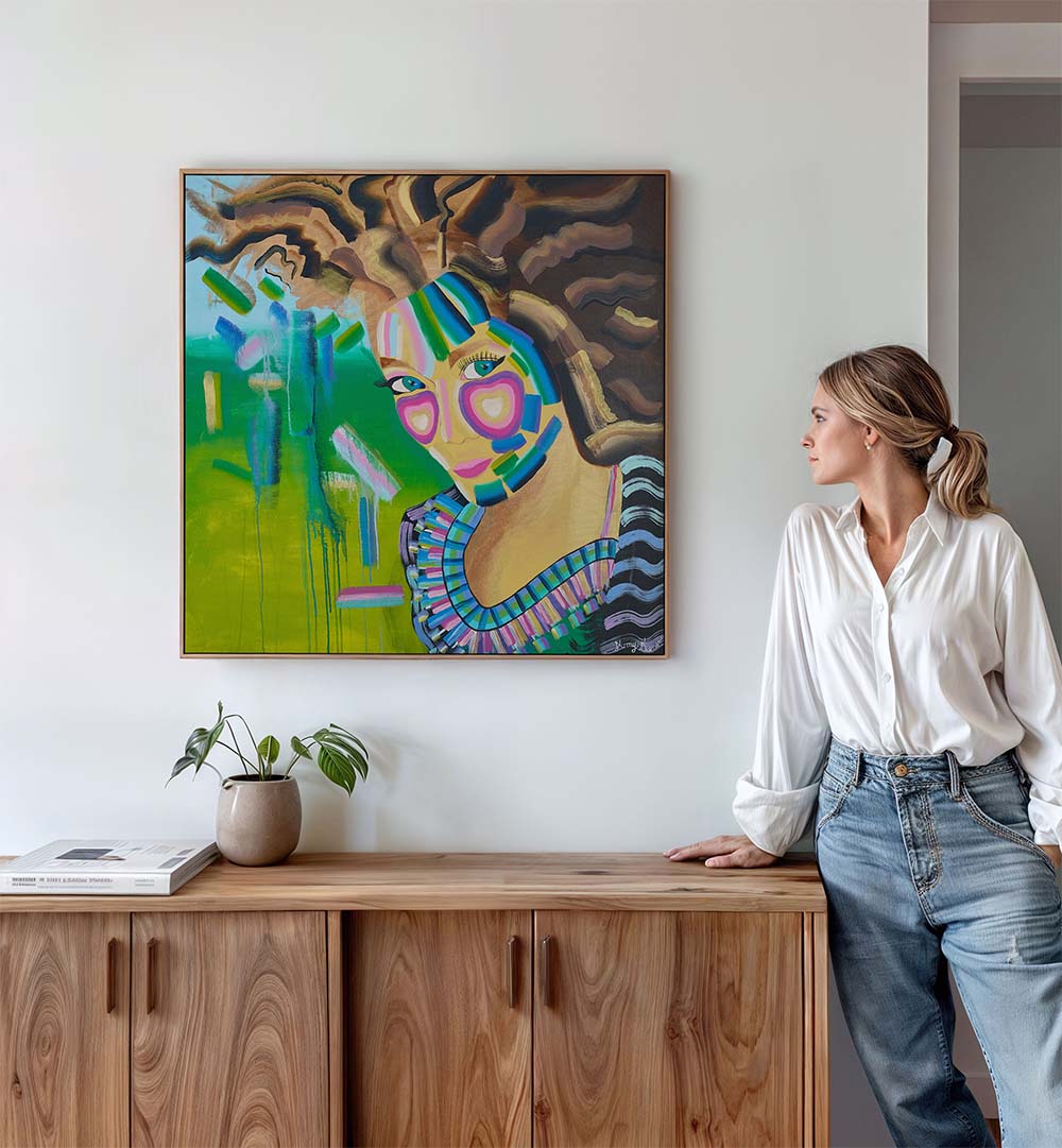 Stunning PRINCESS, PORTRAITS artwork displayed in a modern setting, showcasing vibrant colors and abstract expressions.