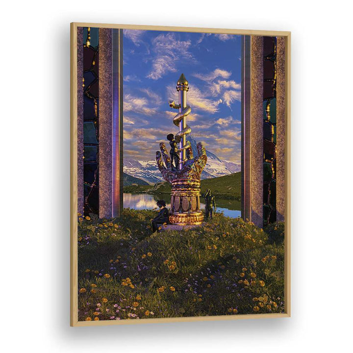 Protection II By Cosmo Zach Surreal Art Prints Surrealism in Oak Wood Plain Frame