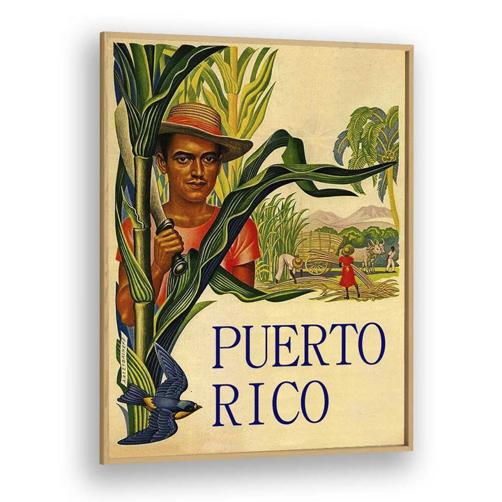 Puerto Rico  Travel Posters in Oak Wood Plain Frame