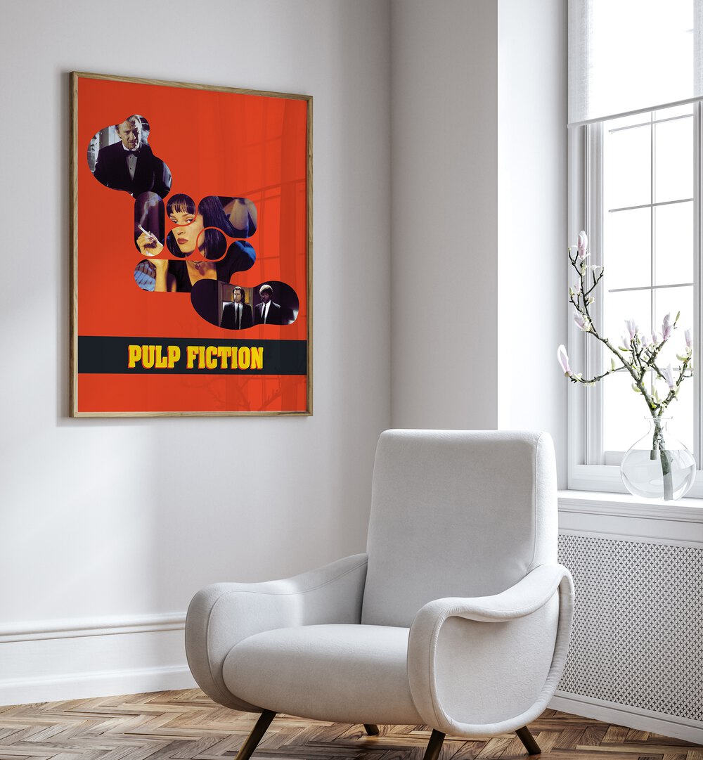 Pulp Fiction by Grishma Korjani Movie Posters Artwork IV Placed on a wall In A Living Room