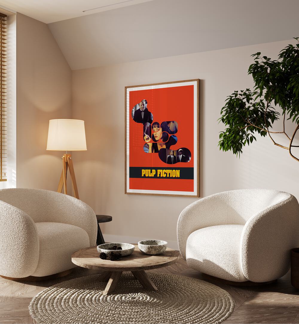 Pulp Fiction by Grishma Korjani Movie Posters Artwork II Placed on a wall In A Living Room