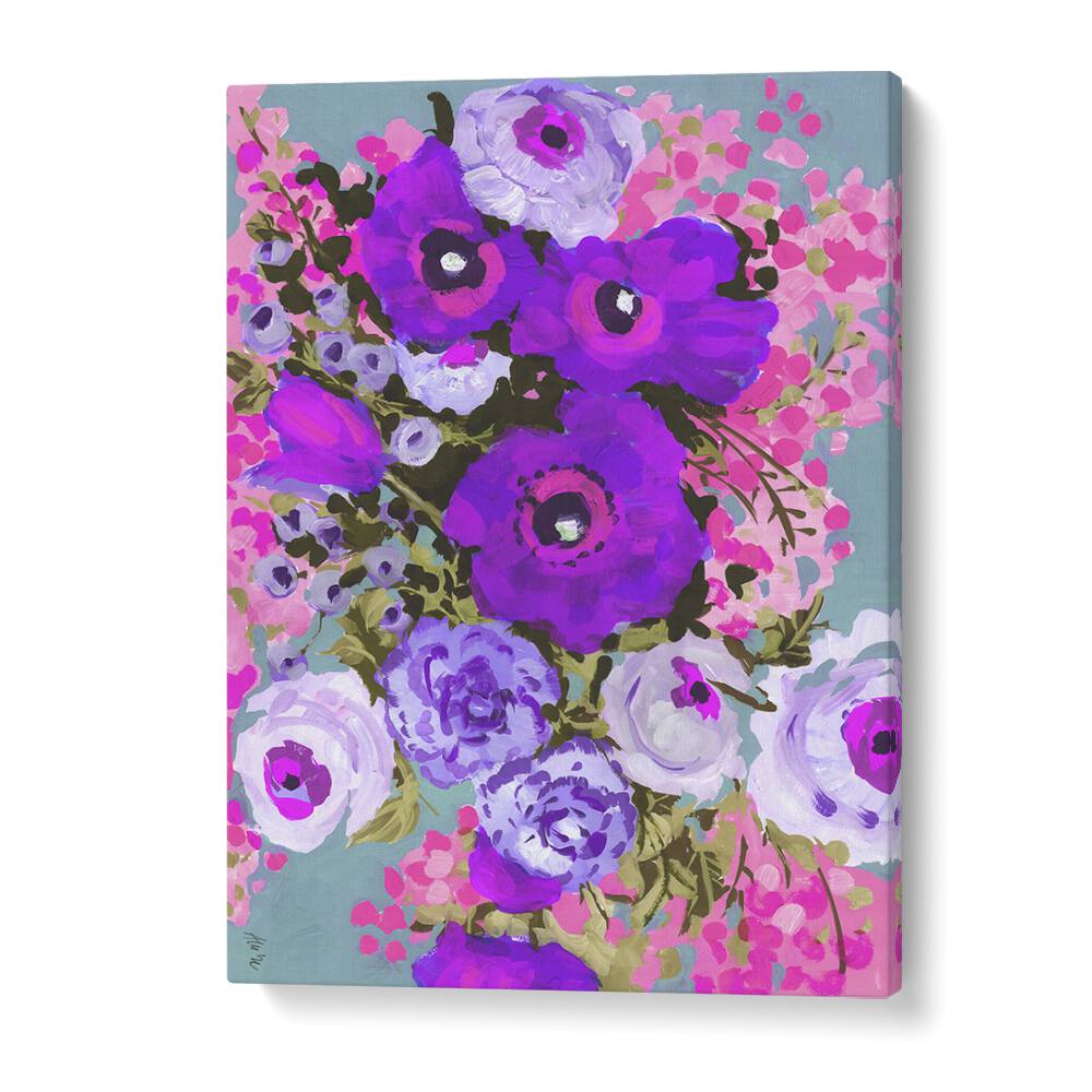 Purple And Rose Pink Bouquet By Ania Zwara Botanical Art Prints Floral Paintings in Gallery Wrap