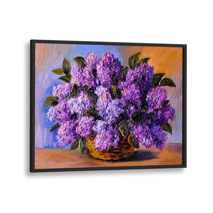 Purple Blooms Vintage European Paintings in Black Plain Frame