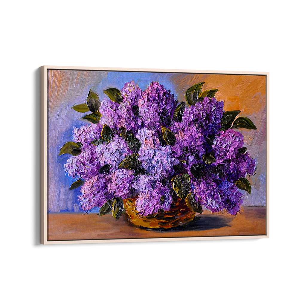 Purple Blooms Vintage European Paintings in Oak Wood Floater Frame