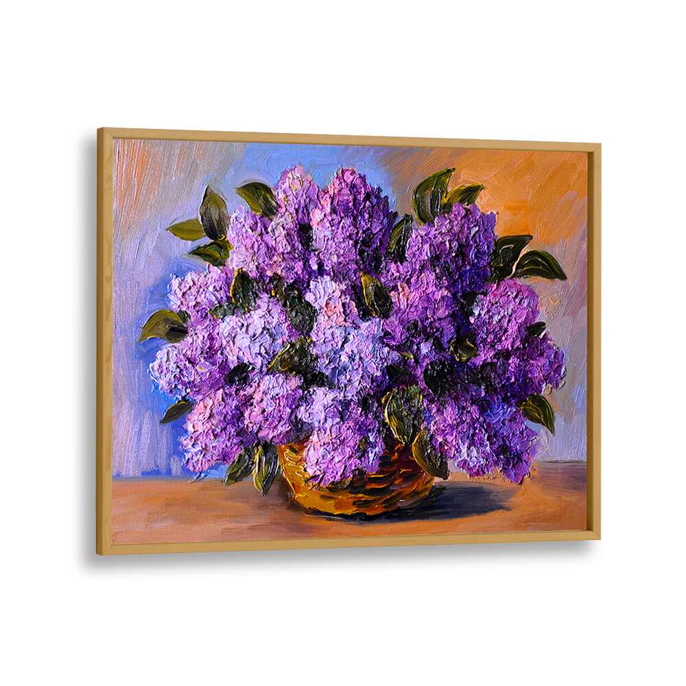 Purple Blooms Vintage European Paintings in Oak Wood Plain Frame