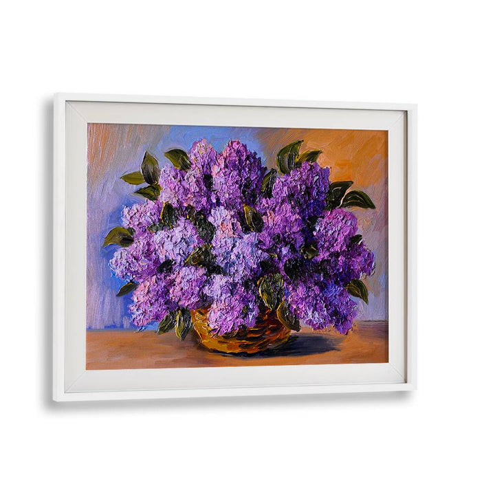 Purple Blooms Vintage European Paintings in White Frame With Mount