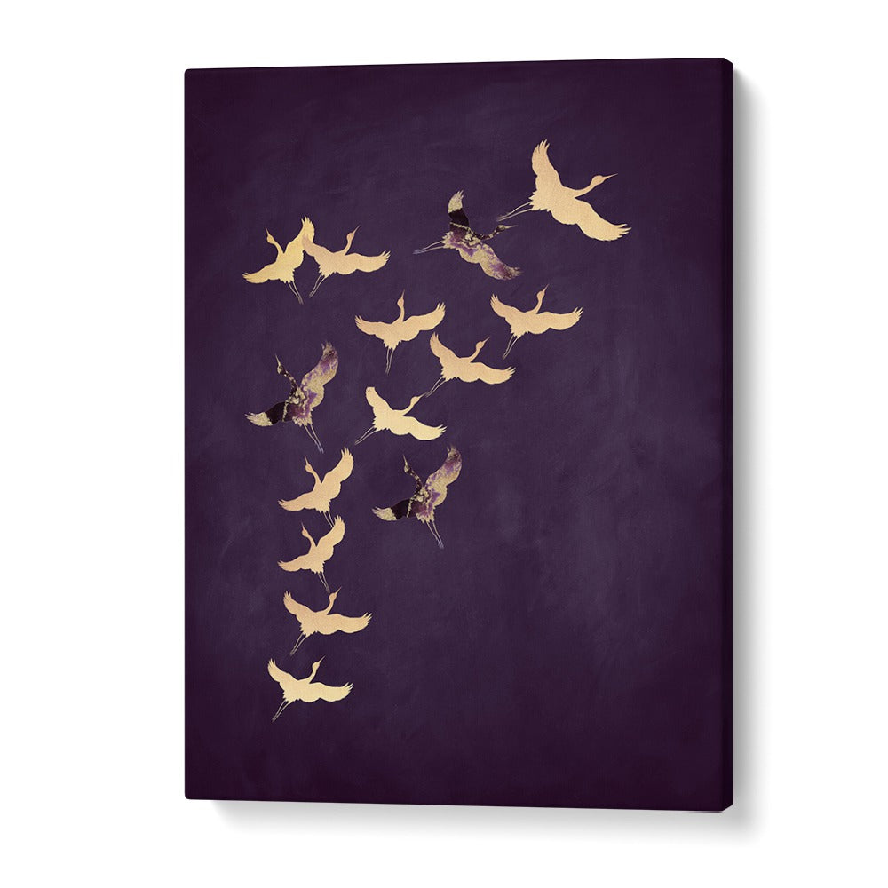 Purple Flying Cranes By Aureous Wildlife Art Prints in Gallery Wrap