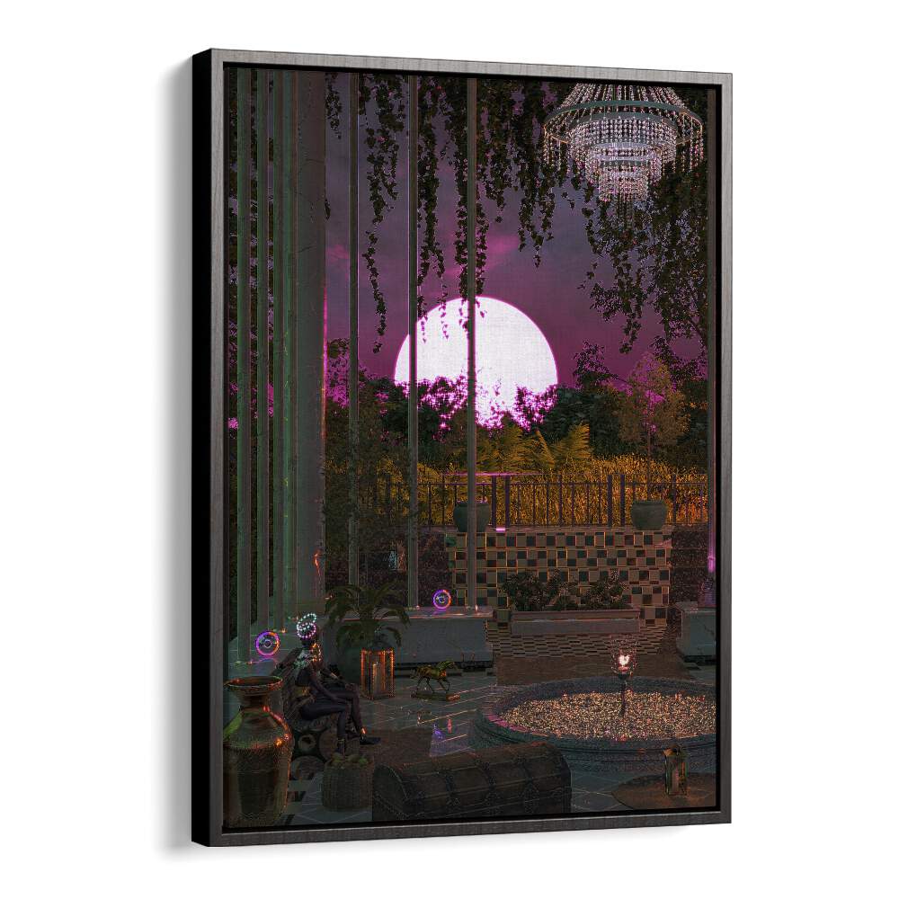 Purple Moon Palace By Cosmo Zach Surreal Art Prints in Black Floater Frame