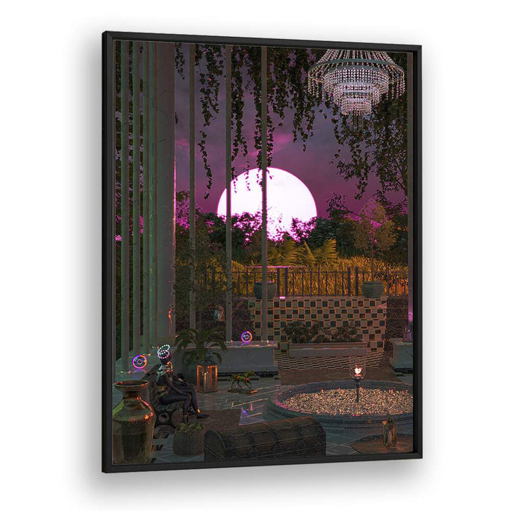 Purple Moon Palace By Cosmo Zach Surreal Art Prints in Black Plain Frame