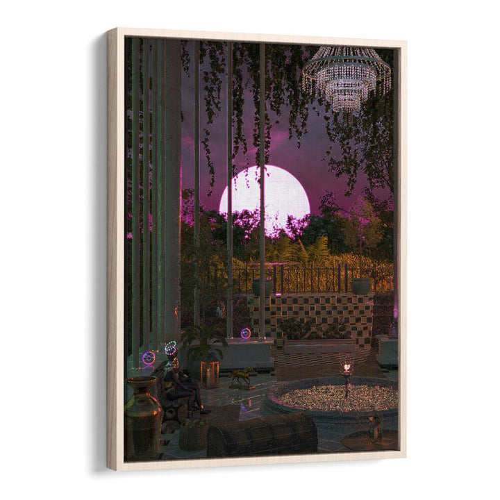 Purple Moon Palace By Cosmo Zach Surreal Art Prints in Oak Wood Floater Frame