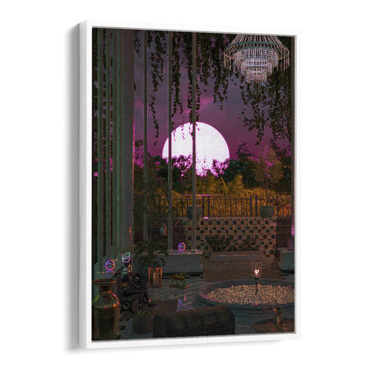 Purple Moon Palace By Cosmo Zach Surreal Art Prints in White Floater Frame