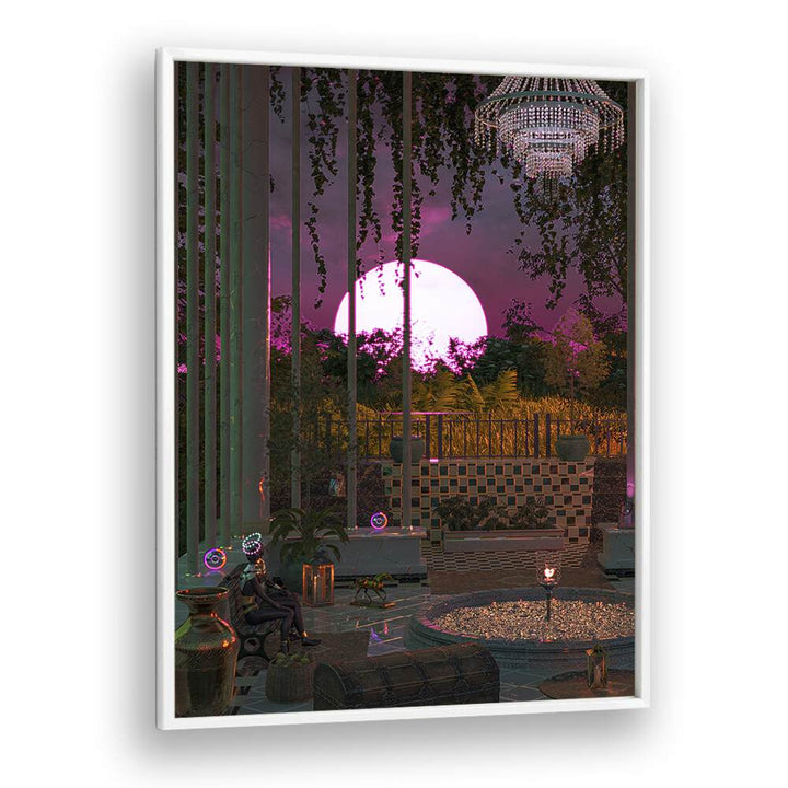 Purple Moon Palace By Cosmo Zach Surreal Art Prints in White Plain Frame