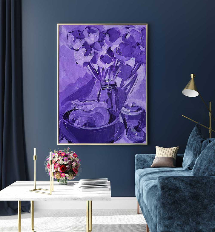 PURPLE VALUE STUDY , KITCHEN POSTERS showcasing minimalist purple still-life floral print for modern kitchen walls