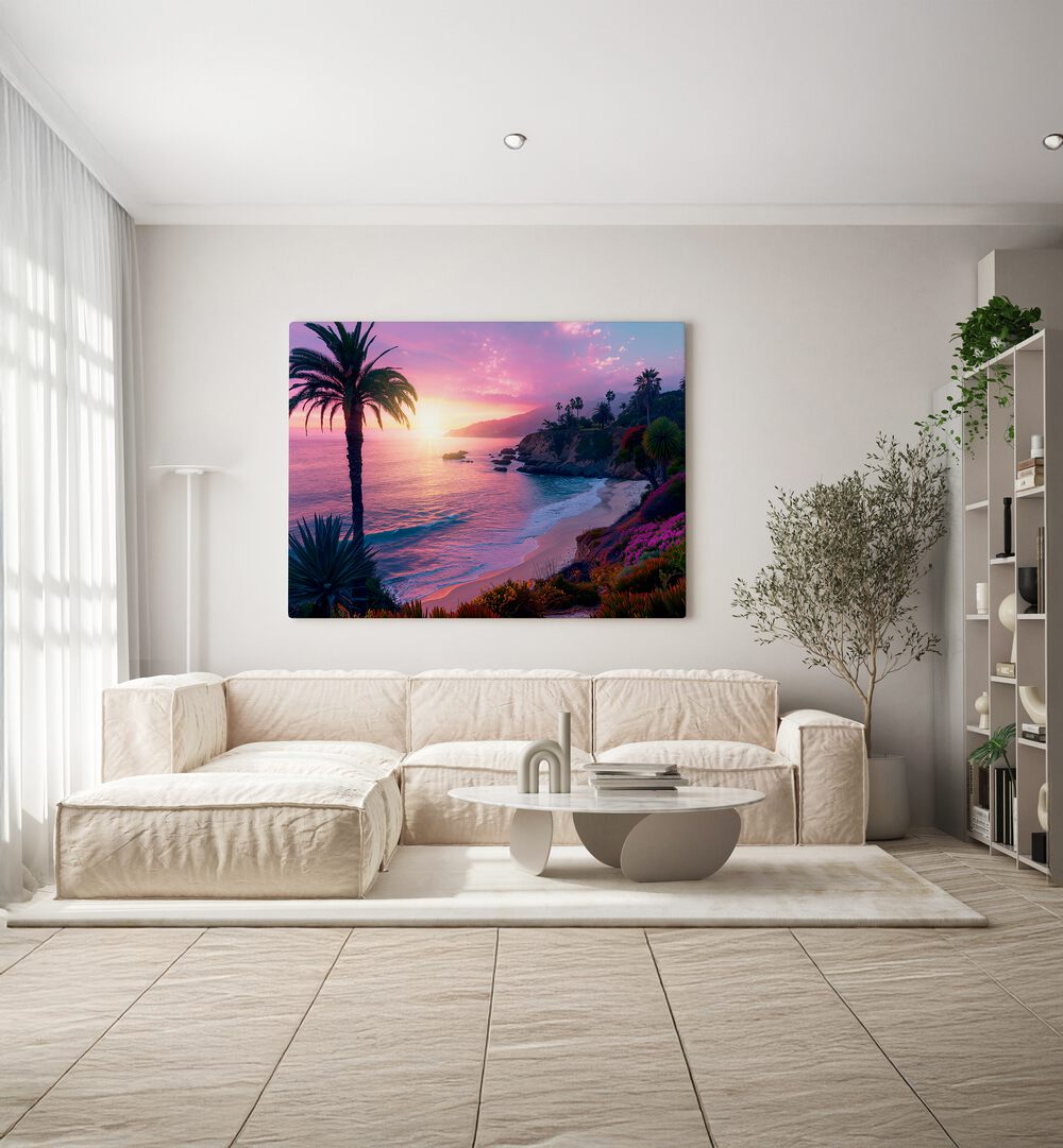 Vibrant PURPLE SUNSET IN LAGUNA BEACH, BEACH PAINTINGS by Philippe Hugonnard, perfect for home or office decor.