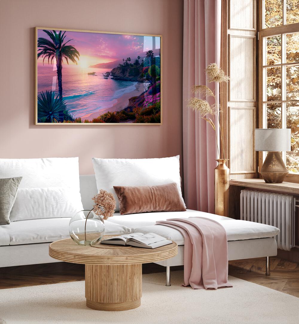 Vibrant PURPLE SUNSET IN LAGUNA BEACH, BEACH PAINTINGS by Philippe Hugonnard, perfect for home or office decor.