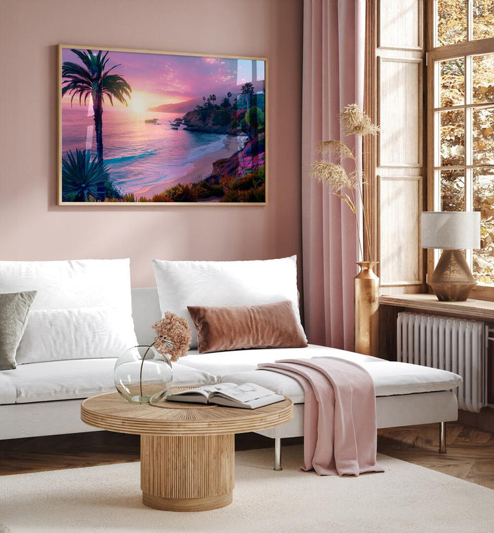 Vibrant PURPLE SUNSET IN LAGUNA BEACH, BEACH PAINTINGS by Philippe Hugonnard, perfect for home or office decor.