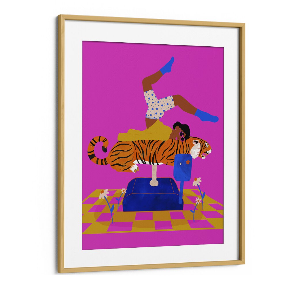 Put A Tiger In Your Heart  Kids Room Art in Oak Wood Frame With Mount