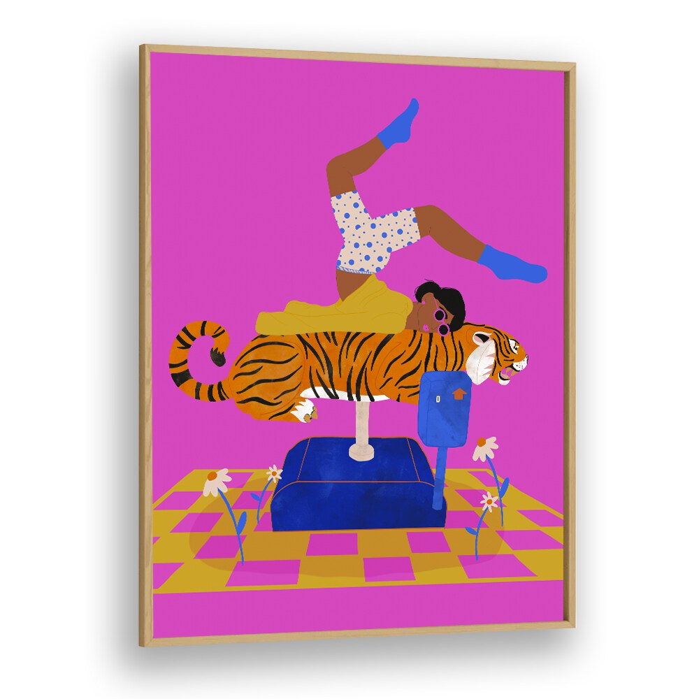 Put A Tiger In Your Heart  Kids Room Art in Oak Wood Plain Frame