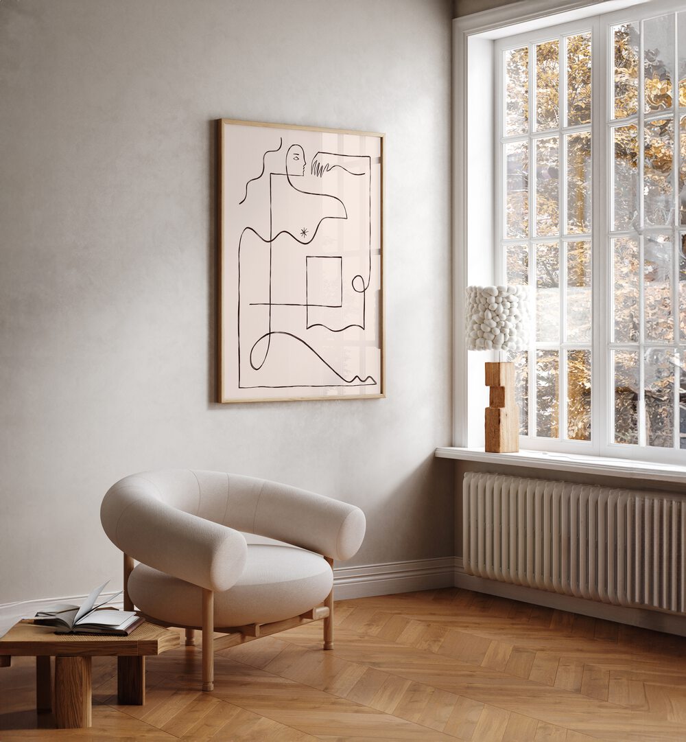 Stylish living room featuring PUZZLE, LINE ART PAINTINGS for an engaging and modern decor experience.