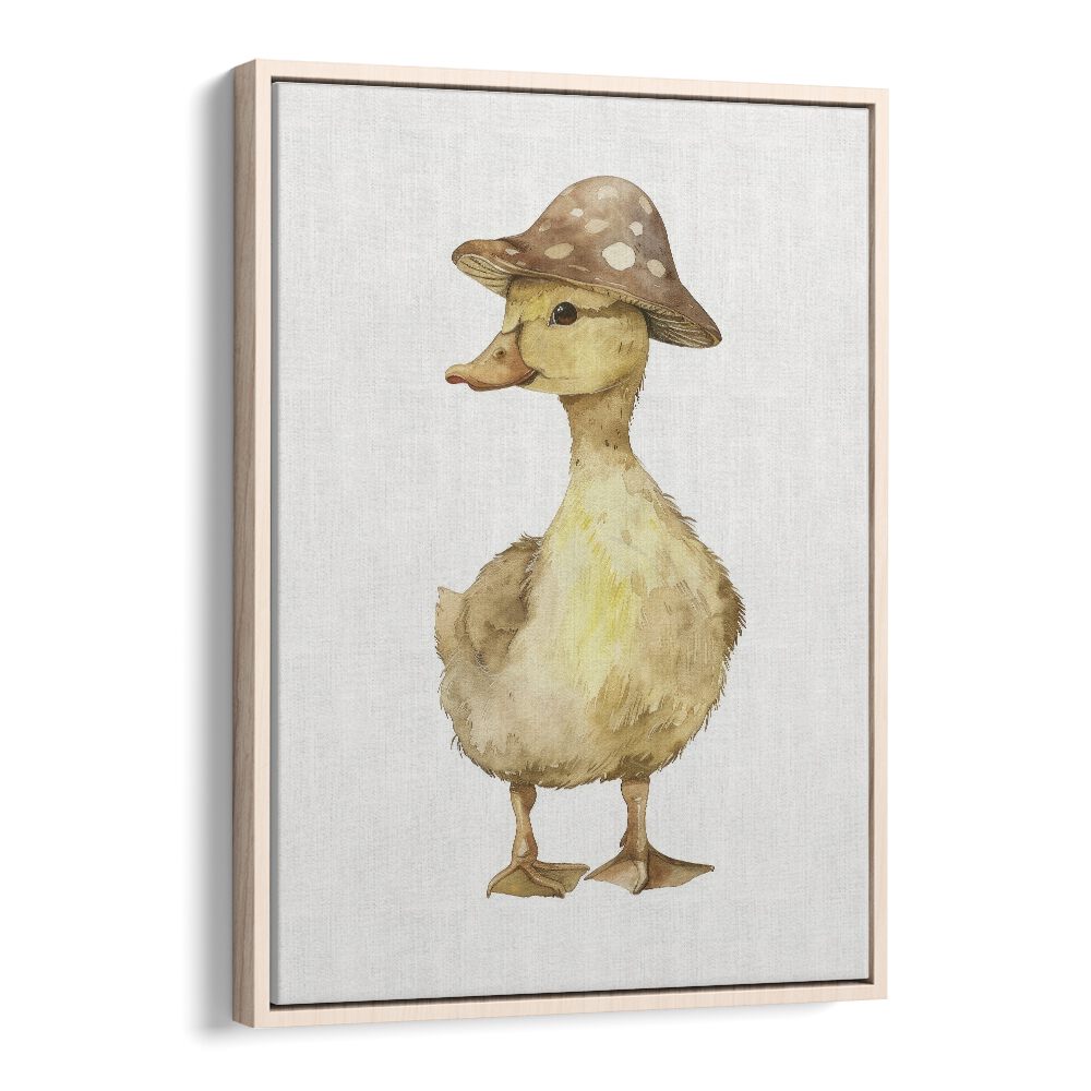 Quacker In A Hat Kids Art Artwork in Oak Wood Floater Frame
