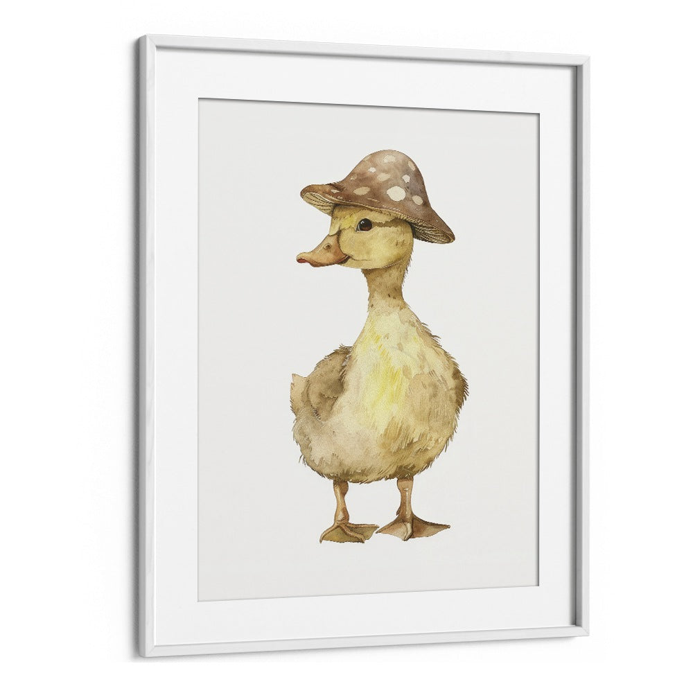 Quacker In A Hat Kids Art Artwork in White Frame With Mount