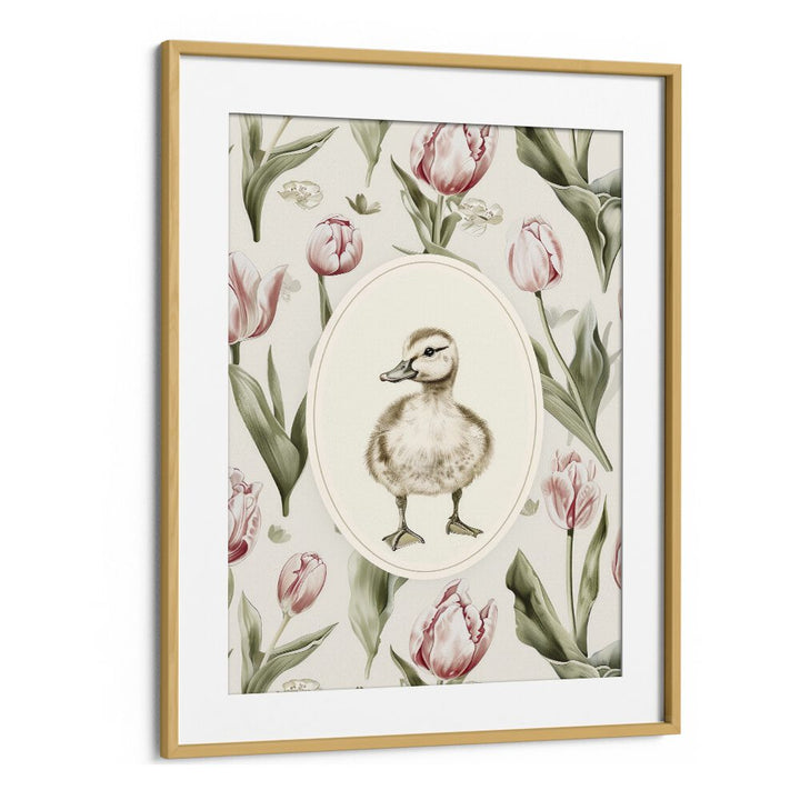 Quacky Duck I Kids Art Artwork in Oak Wood Frame With Mount
