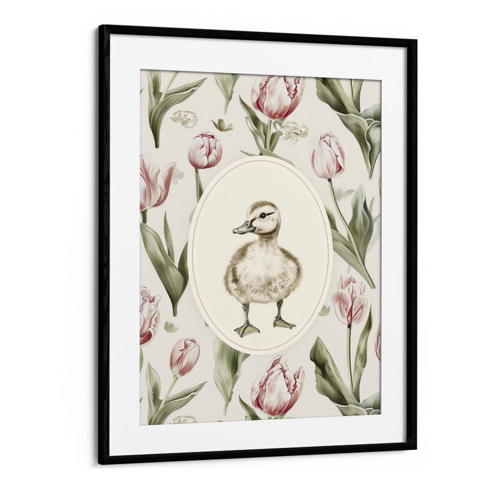 Quacky Duck I Kids Art Artwork in Black Frame With Mount
