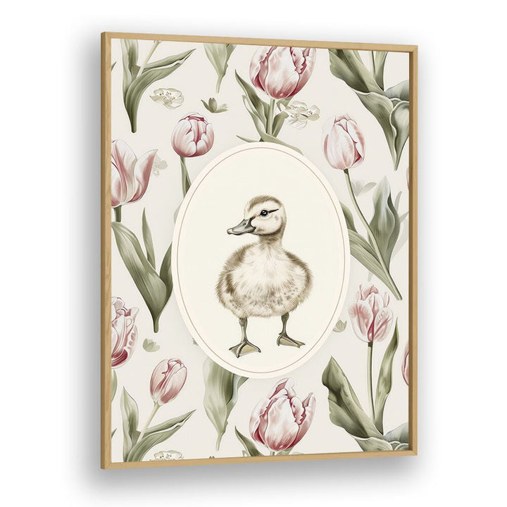 Quacky Duck I Kids Art Artwork in Oak Wood Plain Frame
