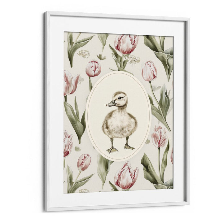 Quacky Duck I Kids Art Artwork in White Frame With Mount