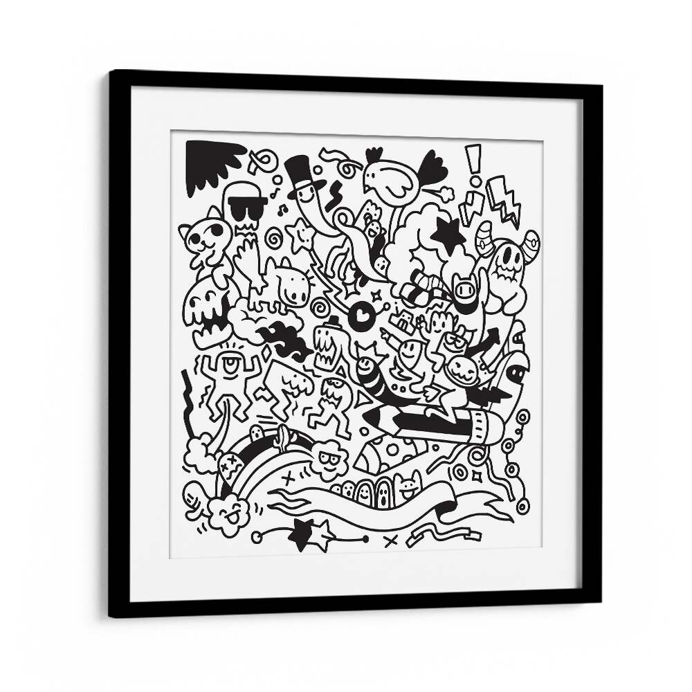 Quirk Quest Doodle Art Artwork in Black Frame With Mount