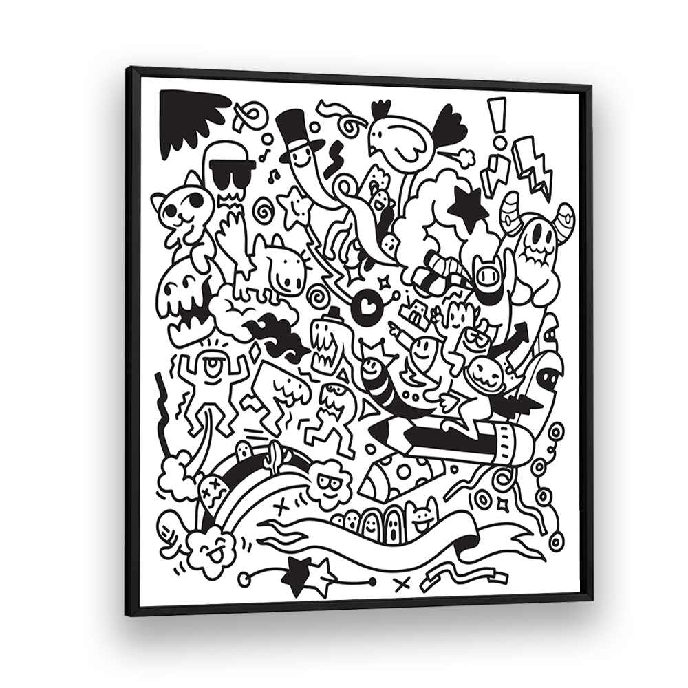 Quirk Quest Doodle Art Artwork in Black Plain Frame