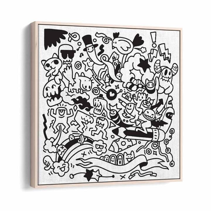 Quirk Quest Doodle Art Artwork in Oak Wood Floater Frame