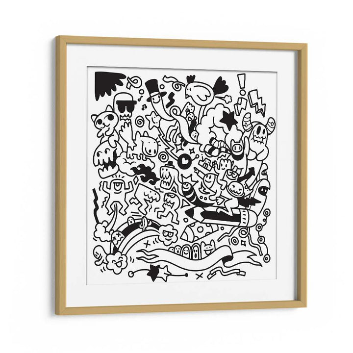 Quirk Quest Doodle Art Artwork in Oak Wood Frame With Mount