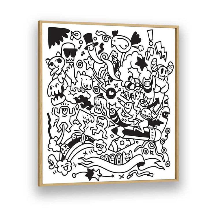 Quirk Quest Doodle Art Artwork in Oak Wood Plain Frame