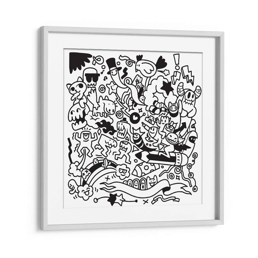 Quirk Quest Doodle Art Artwork in White Frame With Mount