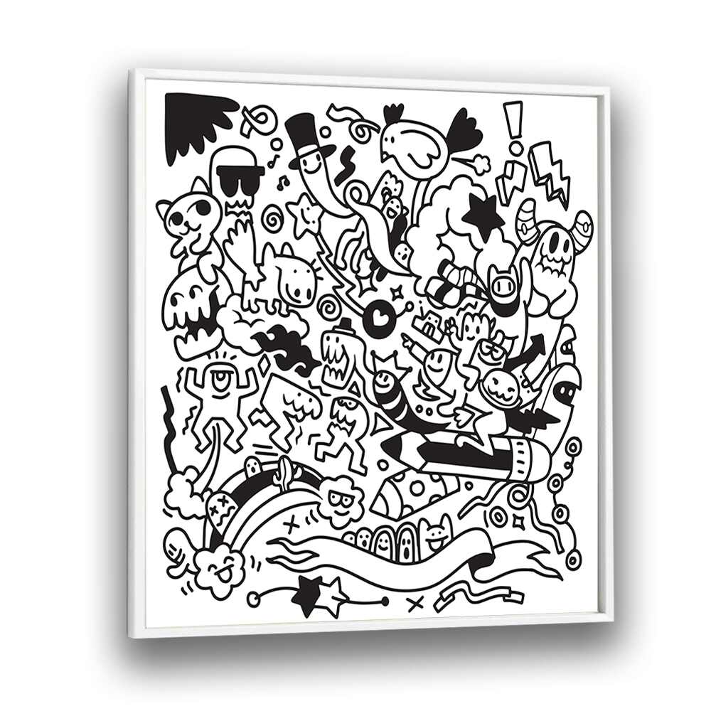 Quirk Quest Doodle Art Artwork in White Plain Frame