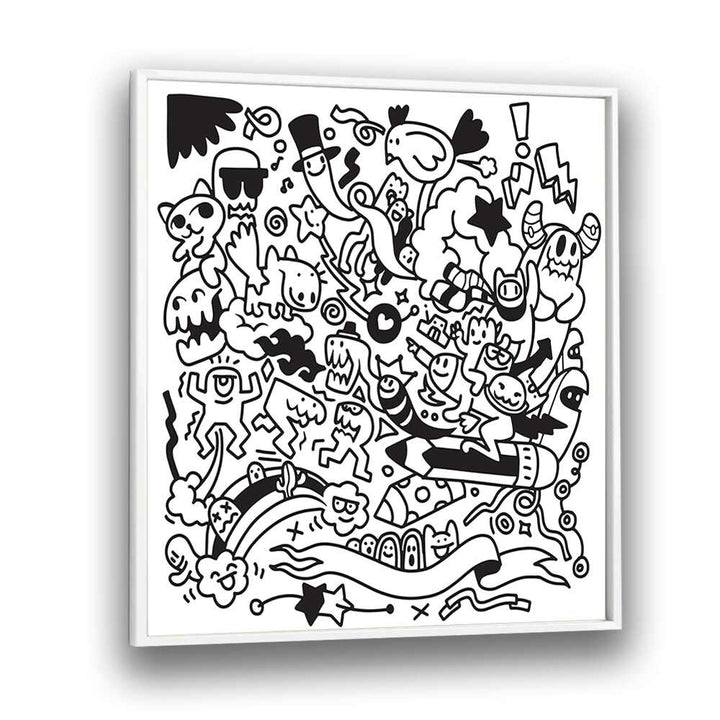 Quirk Quest Doodle Art Artwork in White Plain Frame